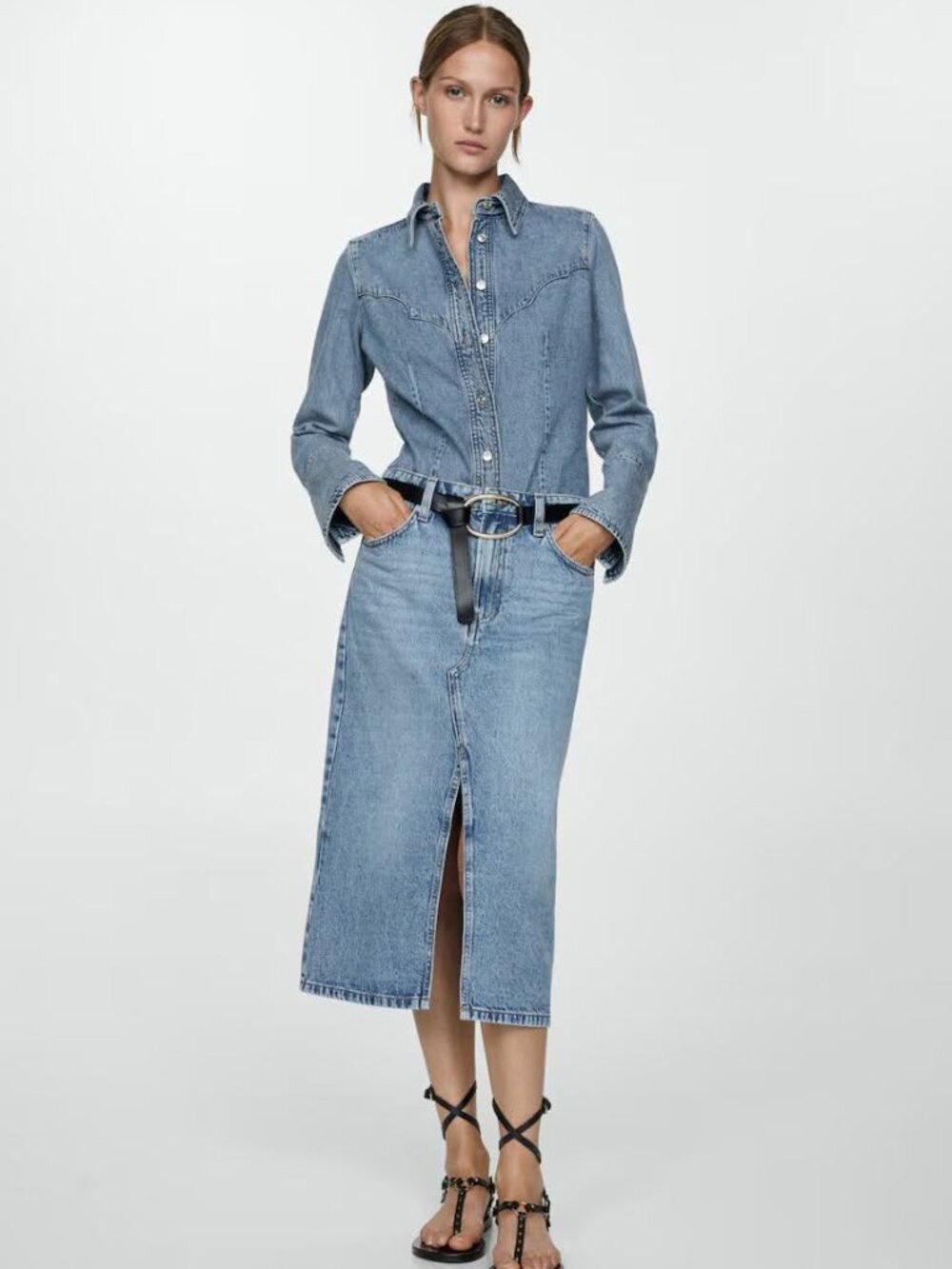 Mango Denim Midi Skirt